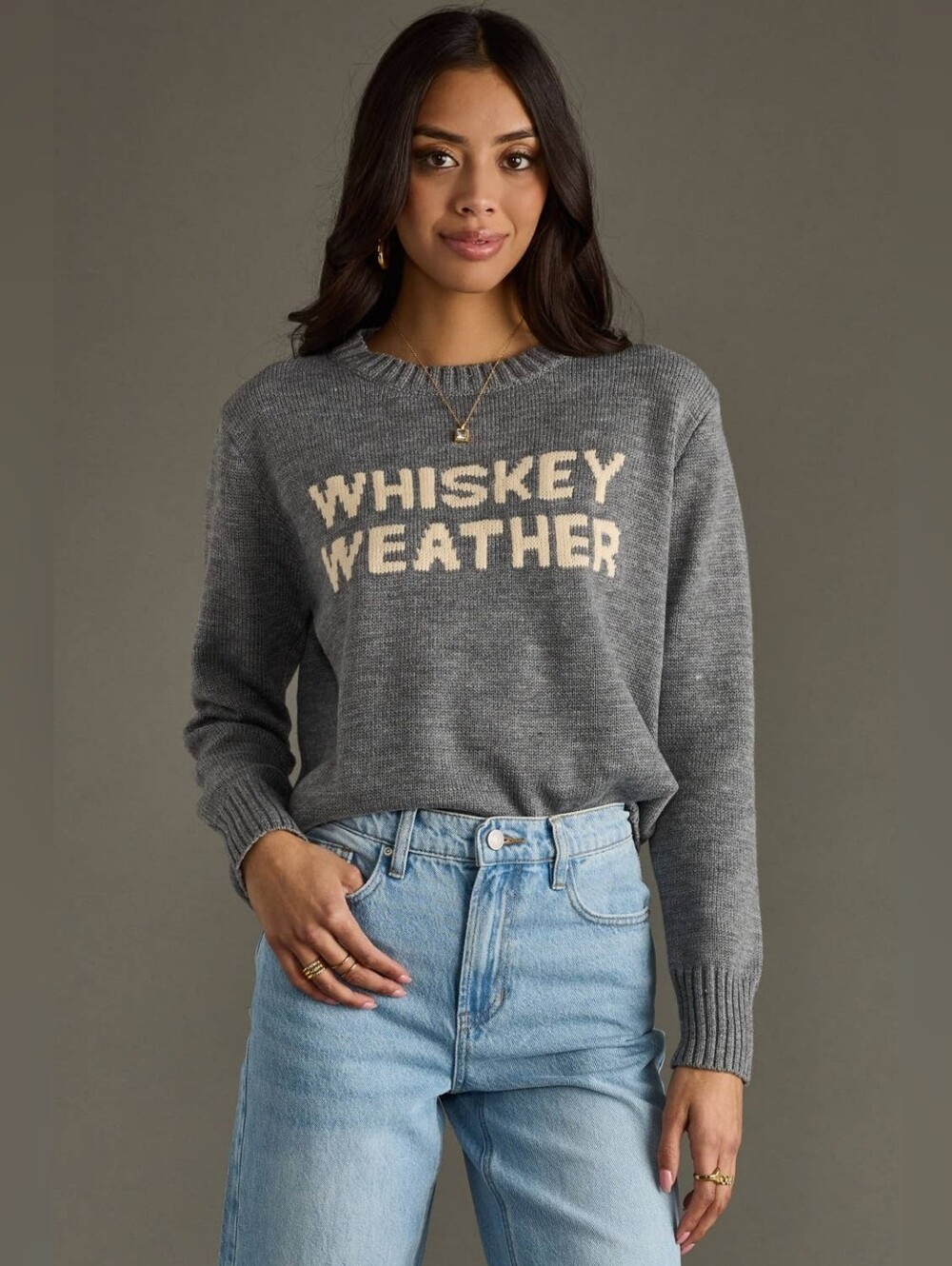 Panache Apparel Gray Knit Whiskey Weather Crew Neck Sweater